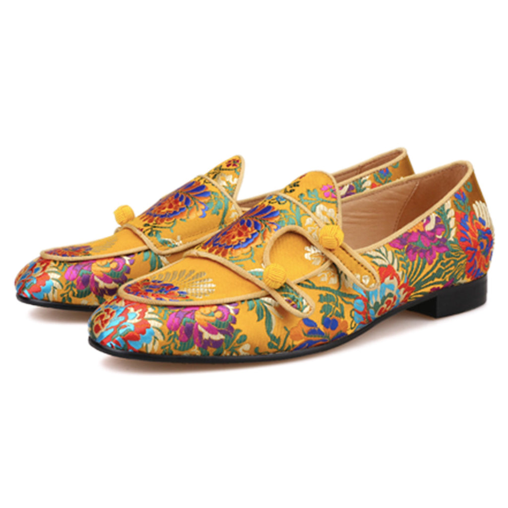 Kai Yellow Floral Monk Strap Loafers - Loafer Spot Men's Handmade Loafers