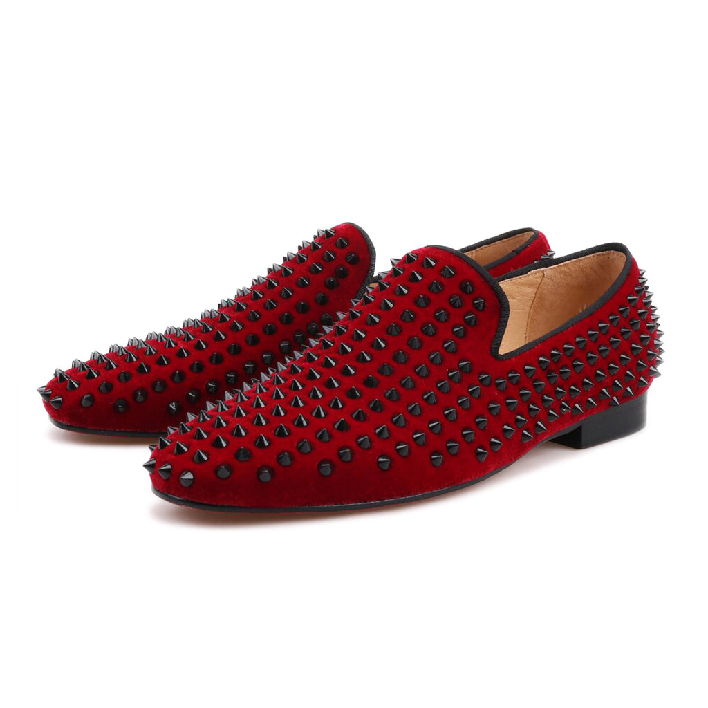 Alec Red Velvet Rivet Loafers - Loafer Spot Men's Handmade Loafers