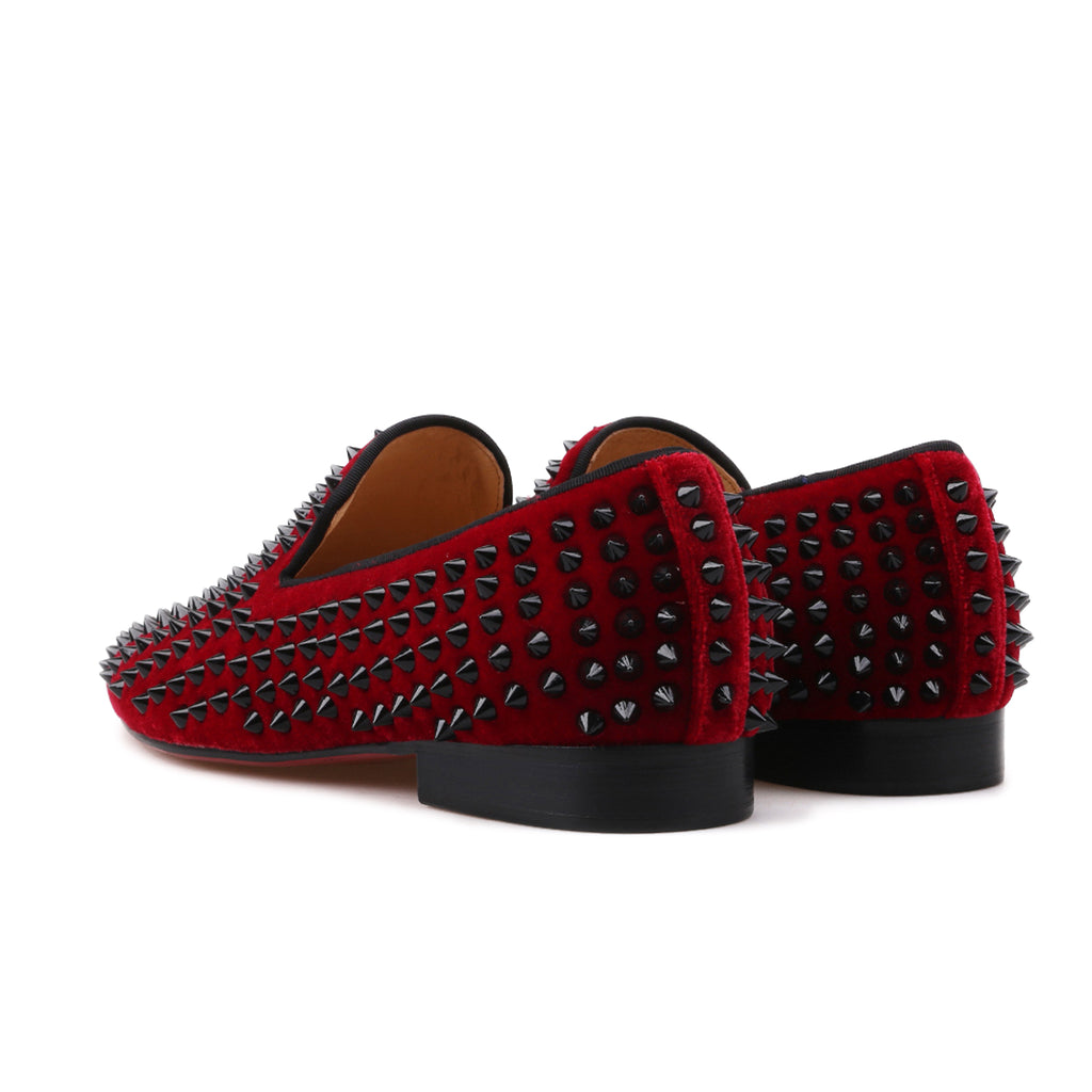 Alec Red Velvet Rivet Loafers - Loafer Spot Men's Handmade Loafers