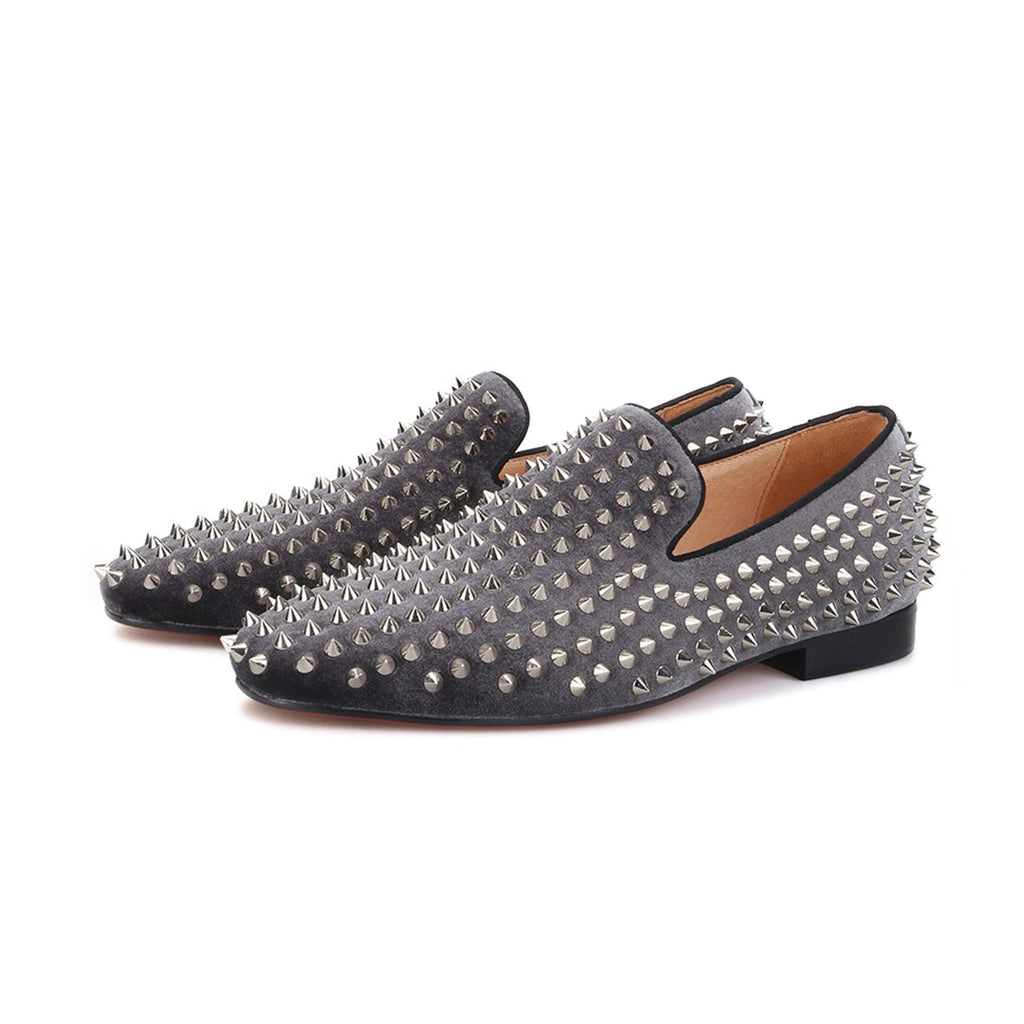 Alec Silver Rivet Grey Loafers - Loafer Spot Men's Handmade Loafers