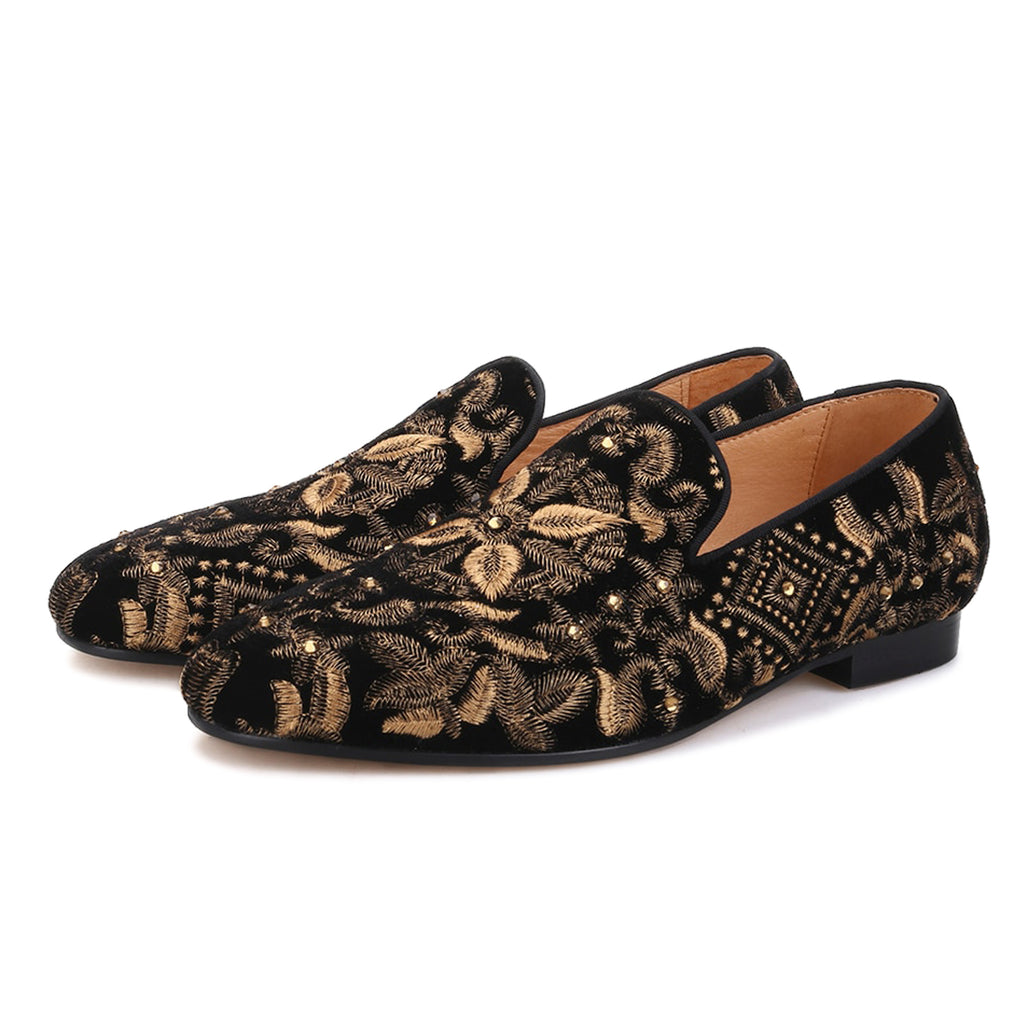 Arras Gold Embroidered Loafers - Loafer Spot Men's Handmade Loafers