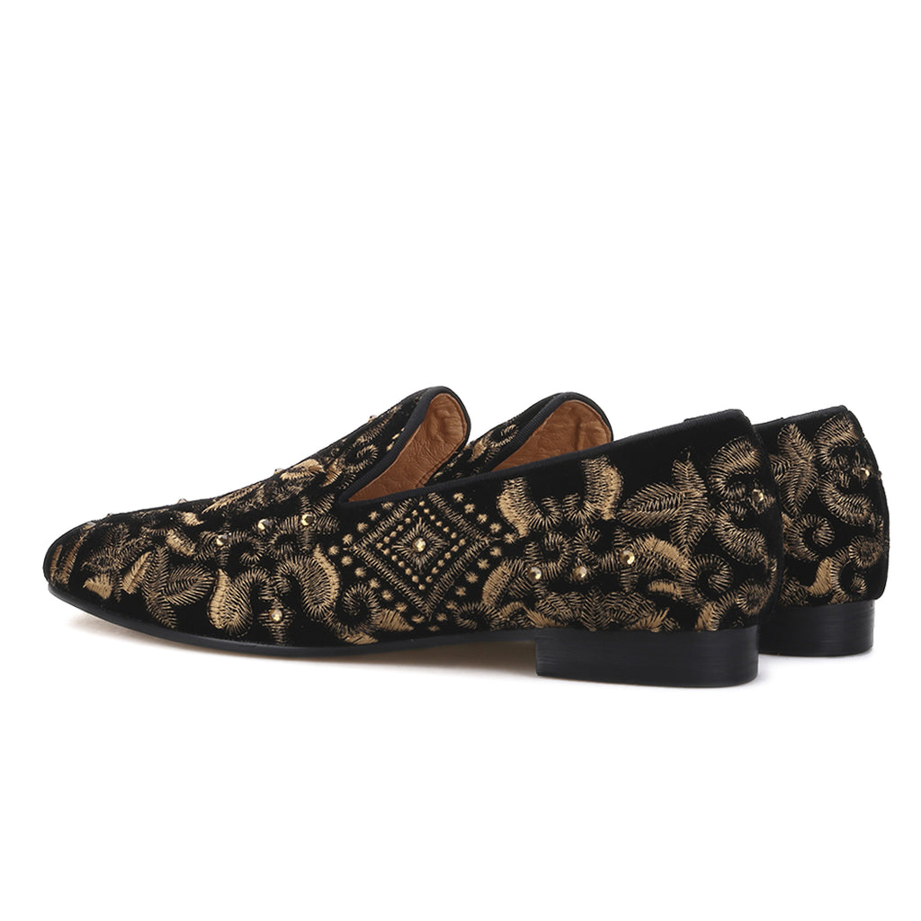 Arras Gold Embroidered Loafers - Loafer Spot Men's Handmade Loafers