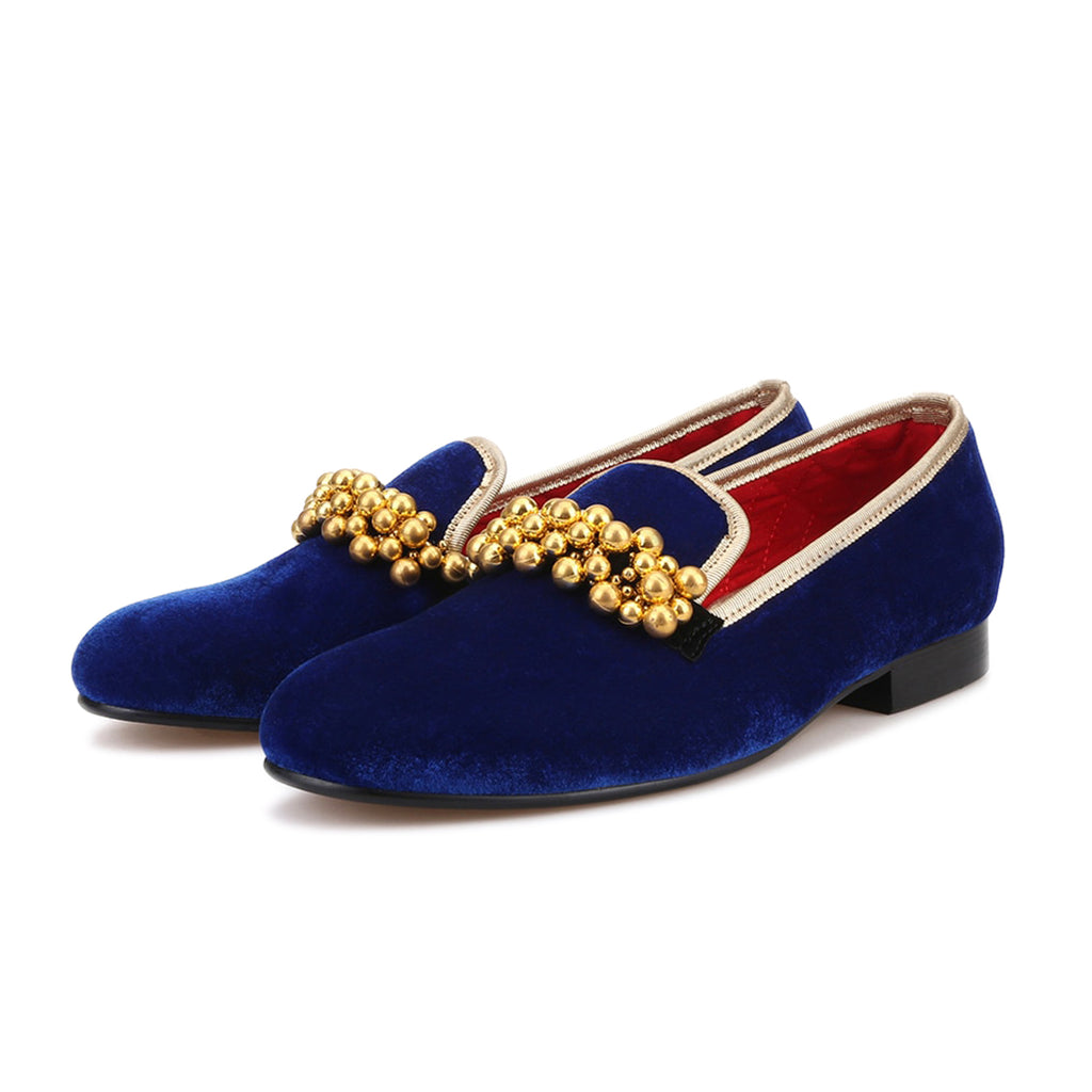 Gino Navy Beige Velvet Loafers - Loafer Spot Men's Handmade Loafers