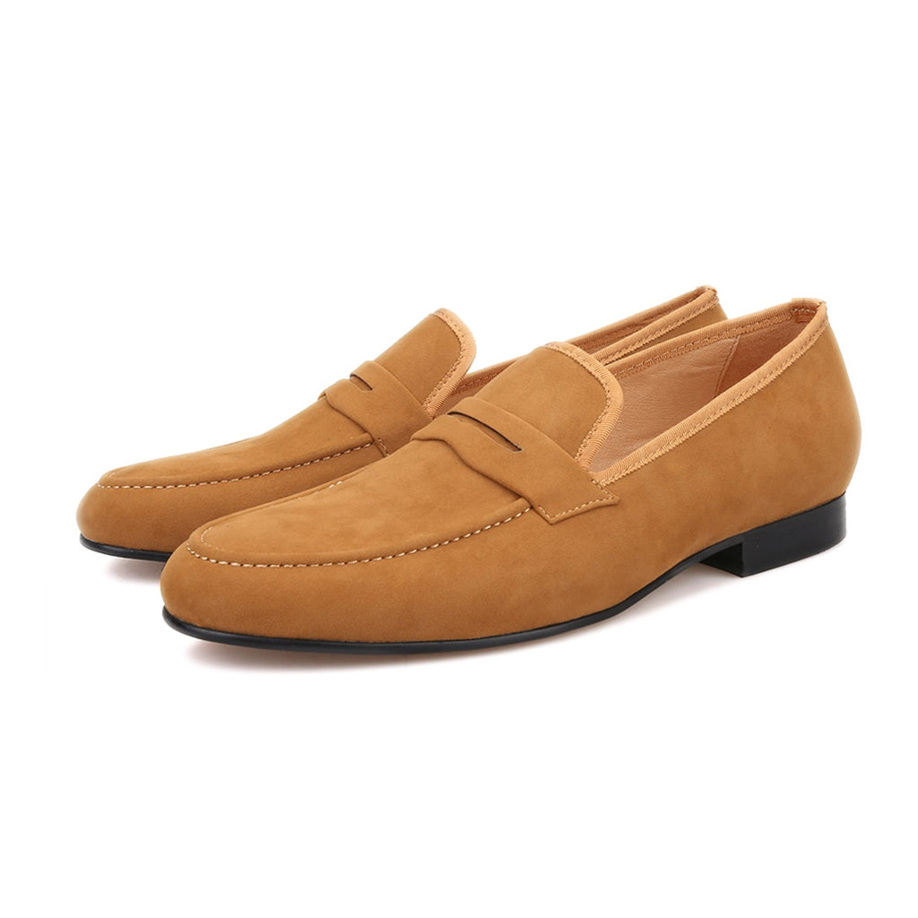 Vannozzo Brown Velvet Penny Loafers - Loafer Spot Men's Handmade Loafers